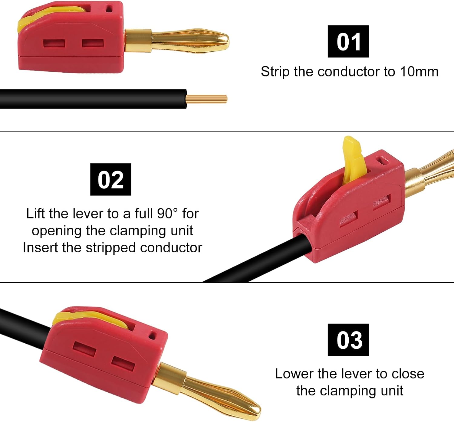 20Pcs 4mm Banana Plug Quick Connect Speaker Wire Connectors 32A 250V, Insulated Banana Sockets for Home Theater Audio -Red Black