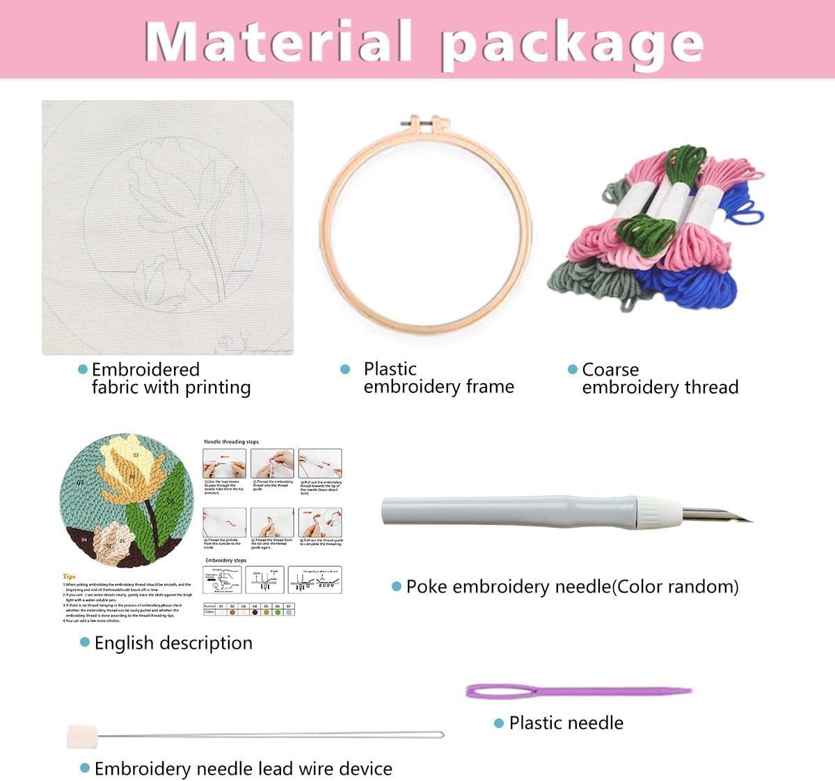 Zhenqing Lily Flower Punch Needle Embroidery Kit | 29x29cm Botanical Design with Hoop & Tools | DIY 3D Textured Wall Art for Beginners(Z95095C)
