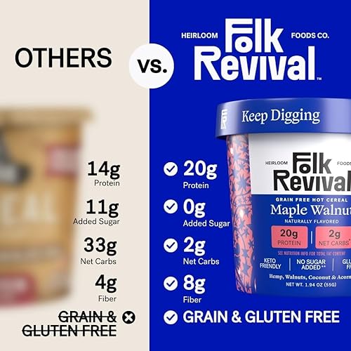 Miniatura 7 de Folk Revival Maple Walnut Keto Instant 'Oatmeal' - 0.71 oz de proteína, 0.71 oz de carbohidratos netos, alto en fibra, sin OMG, sin gluten, hecho