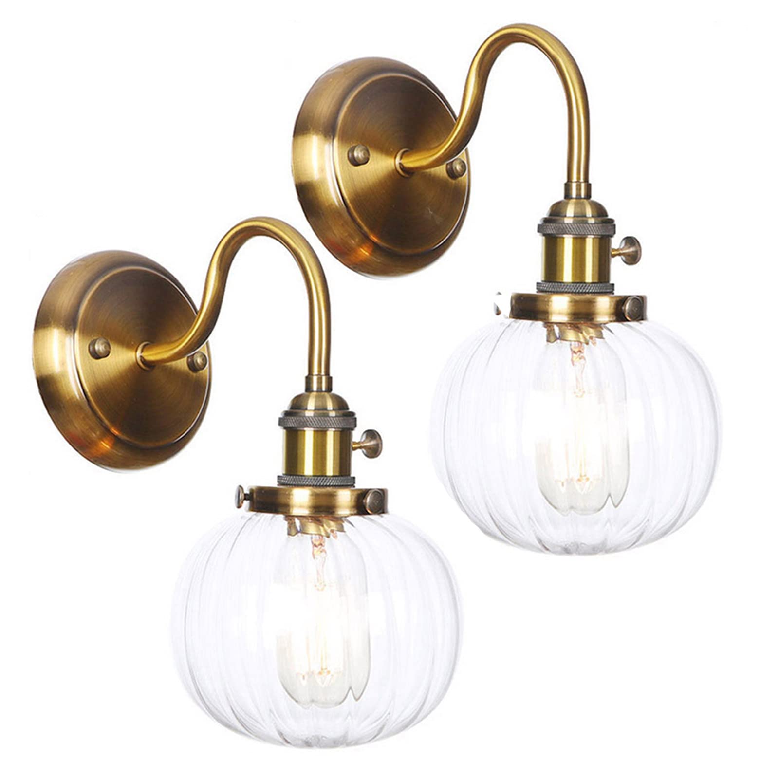 2 Pack Wall Lights, Vintage Wall Light Fittings Wall Sconce Lamp, with Clear Glass Lampshade, Metal Wall Sconce E27 Base for Loft Bar, Kitchen, Living Room,B