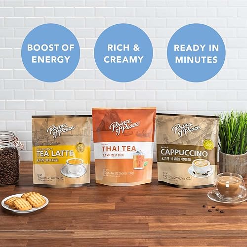 Miniatura 6 de Prince of Peace Bebida de té tailandés instantánea 3 en 1, 12 sobres (paquete de 2)  Bebida caliente o fría instantánea  Fácil de preparar  Hecho