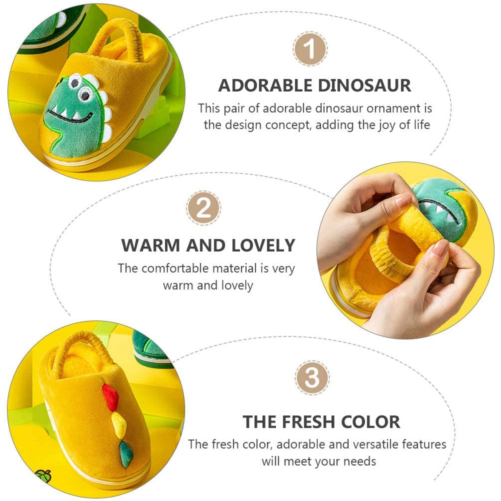 Pantuflas de dinosaurio de felpa para niños, con dibujos animados, para invierno, para casa, para exteriores, interiores, 1 par (color: amarillo, tamaño: 6,5 niños)