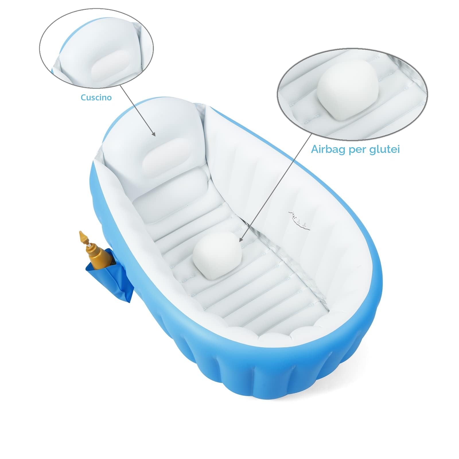 PandaEar Vasca da bagno gonfiabile per bambini, vasca da bagno portatile da viaggio per neonati con pompa ad aria, vasca da bagno pieghevole antiscivolo mini piscina per neonati (blu)