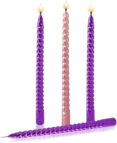 Juego de 4 velas cónicas de Adviento de Navidad, paquete de 3 velas moradas y 1 rosa, palitos de velas de Adviento largas de aspecto metálico