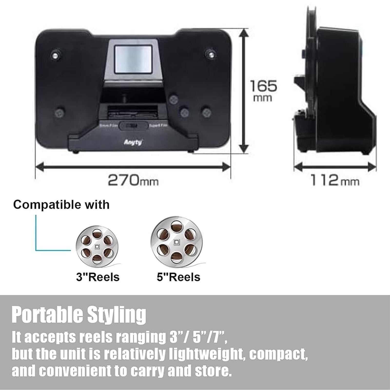 PixCy Convertisseur Film Numérique 8mm,Convertisseur Film Super 8en Numérique,Lecteurs D'images,Scanner Film,Visionneuse Diapositives pour Anciennes Diapositives,avec écran 2,4"