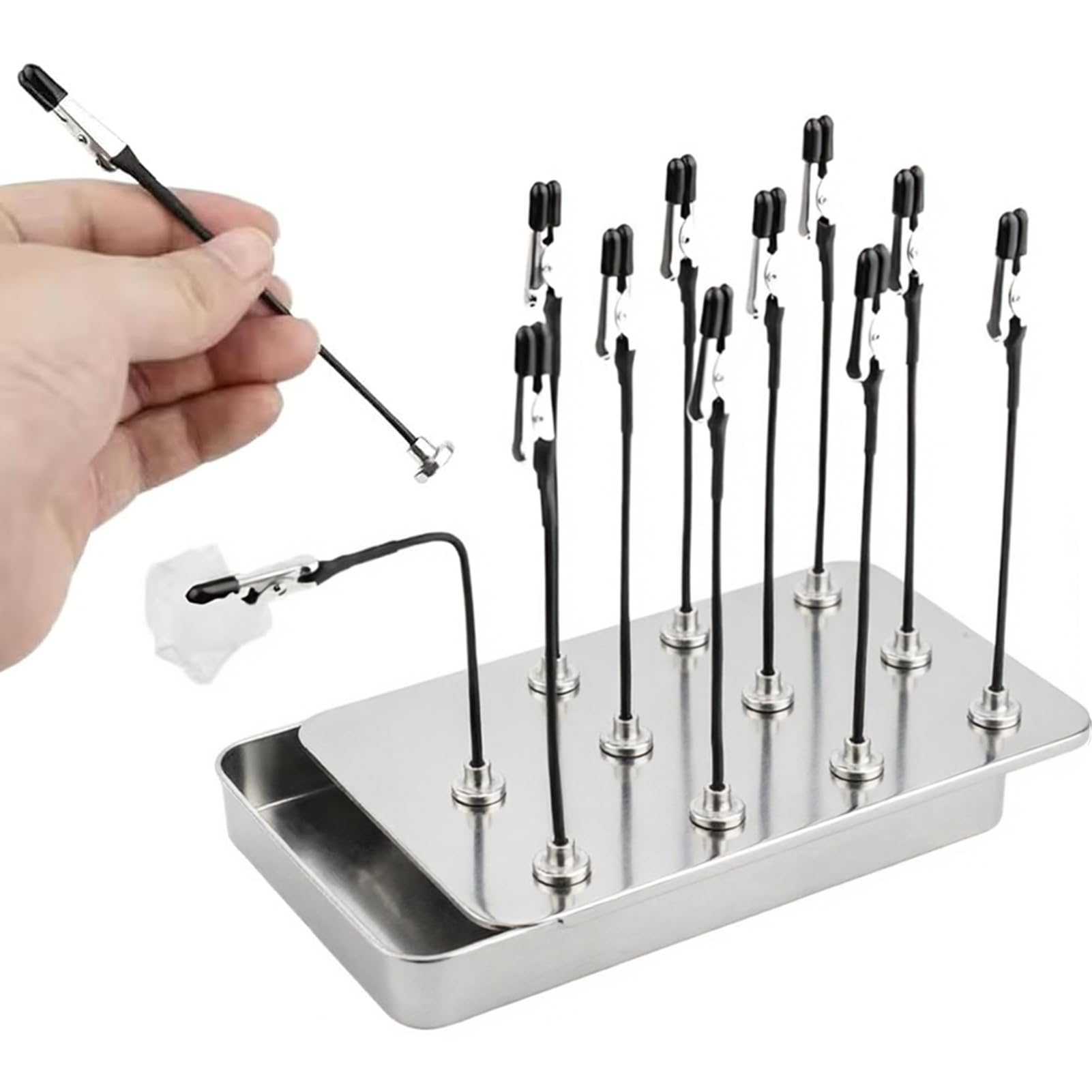 Model Painting Stand Base Holder Magnetic Bendable Alligator Clip Sticks Set Adjustable Modeling Tools for Easy Airbrush Use, Metal Wire Clamps Long-Tailed Clasp for Hobby DIY Card Photo Memo (Silver)