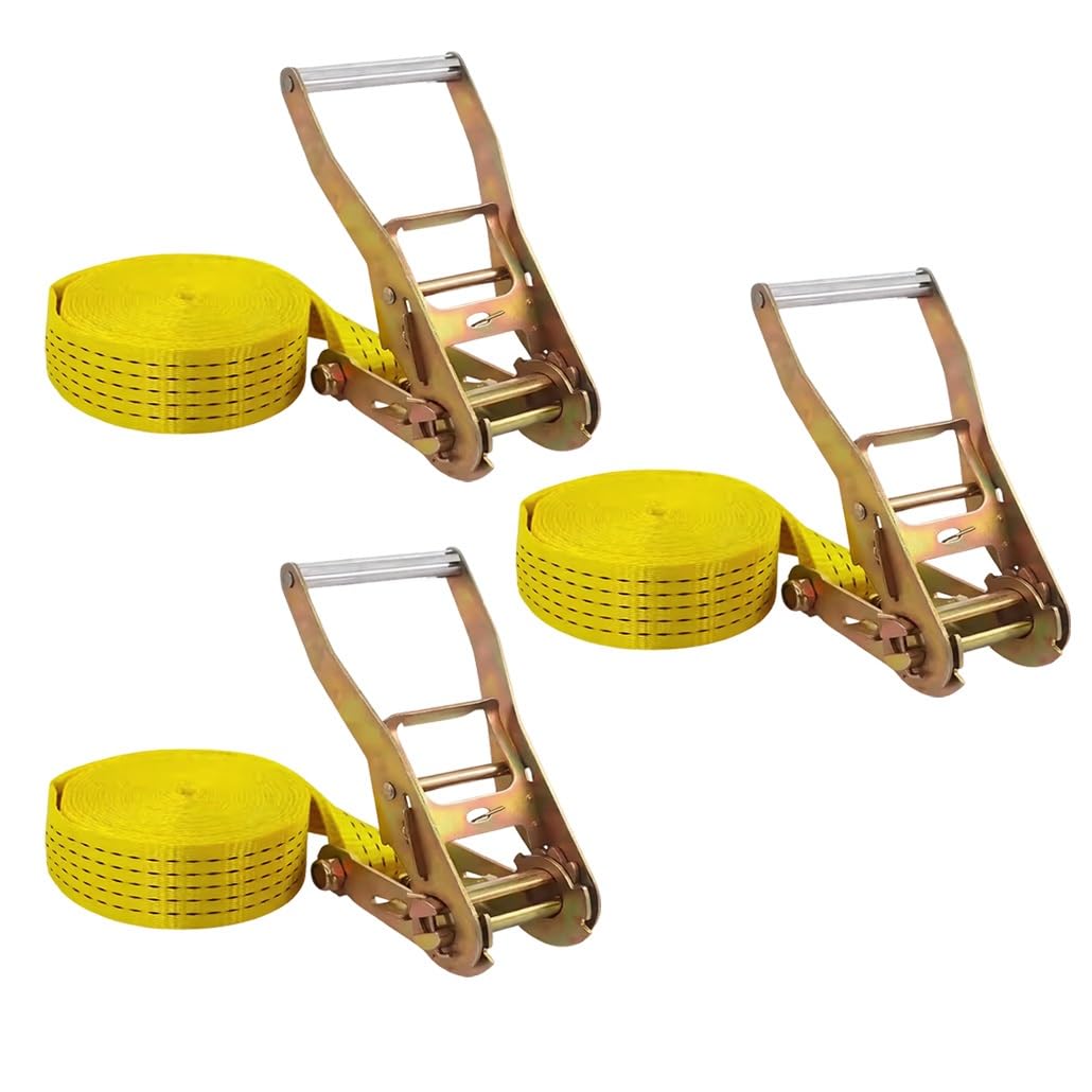 Correas de Amarre de trinquete sin Fin Amarillas, Correas de trinquete de Amarre for remolques de Camiones, electrodomésticos móviles, Equipos de césped, Barcos(3sets,12m/39.4Ft)