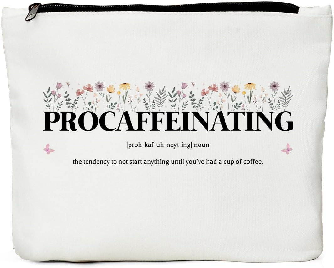 JIUWEIHU Procaffeinating Definition Cosmetic Bag, Funny Gifts Makeup Bag, Cof...