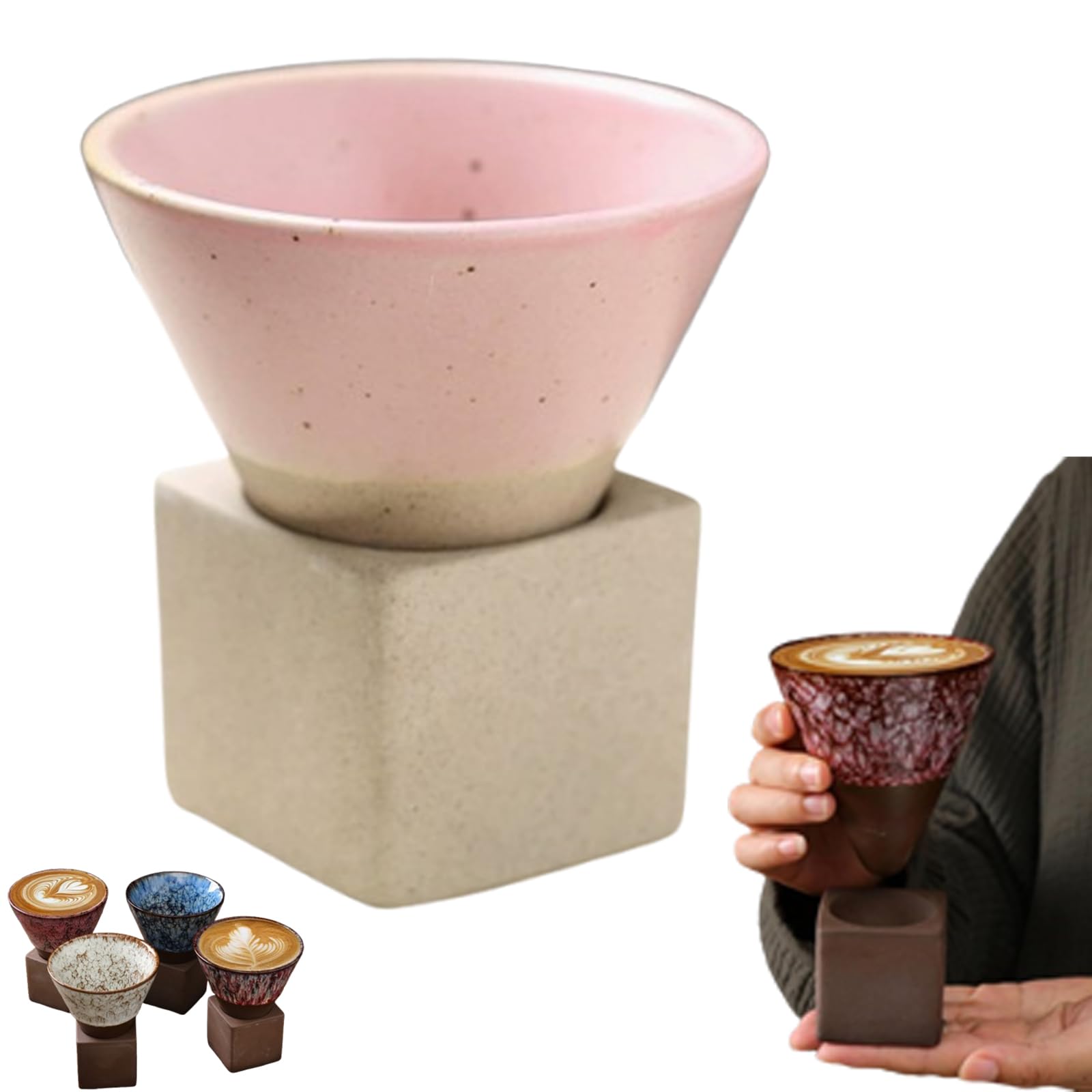 Ficugxd B Japanese Coffee Cup,Kaifori Japanese Coffee Cup,Handcrafted Cone Espresso Cup,Cone Cups,Coarse Pottery Coffee Mug With Ase,Creative Cone Shape Coffee Cup Funnel Espresso Cup For Latte Tea Cocoa