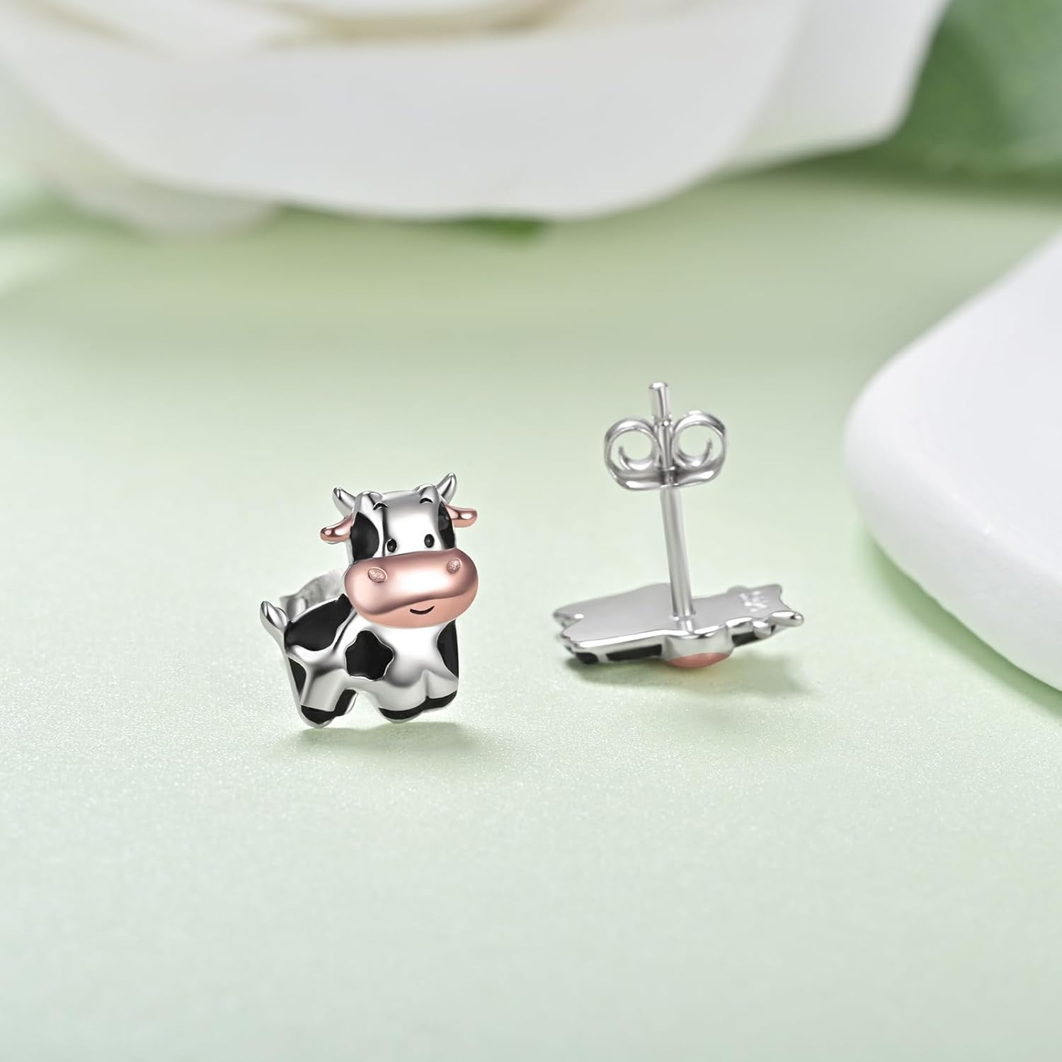 Cow Earrings for Women 925 Sterling Sliver Cute Animal Studs Jewelry Gift for Teens - Image 3