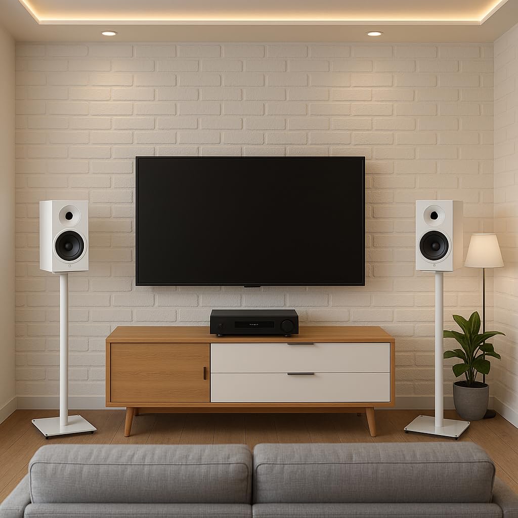 Sonorous SP100-70 Bianco – Supporti per Diffusori 70 cm (Coppia) | Piedi da Pavimento in Alluminio e Vetro | Portata fino a 20 kg per Supporto | Gestione Cavi Integrata
