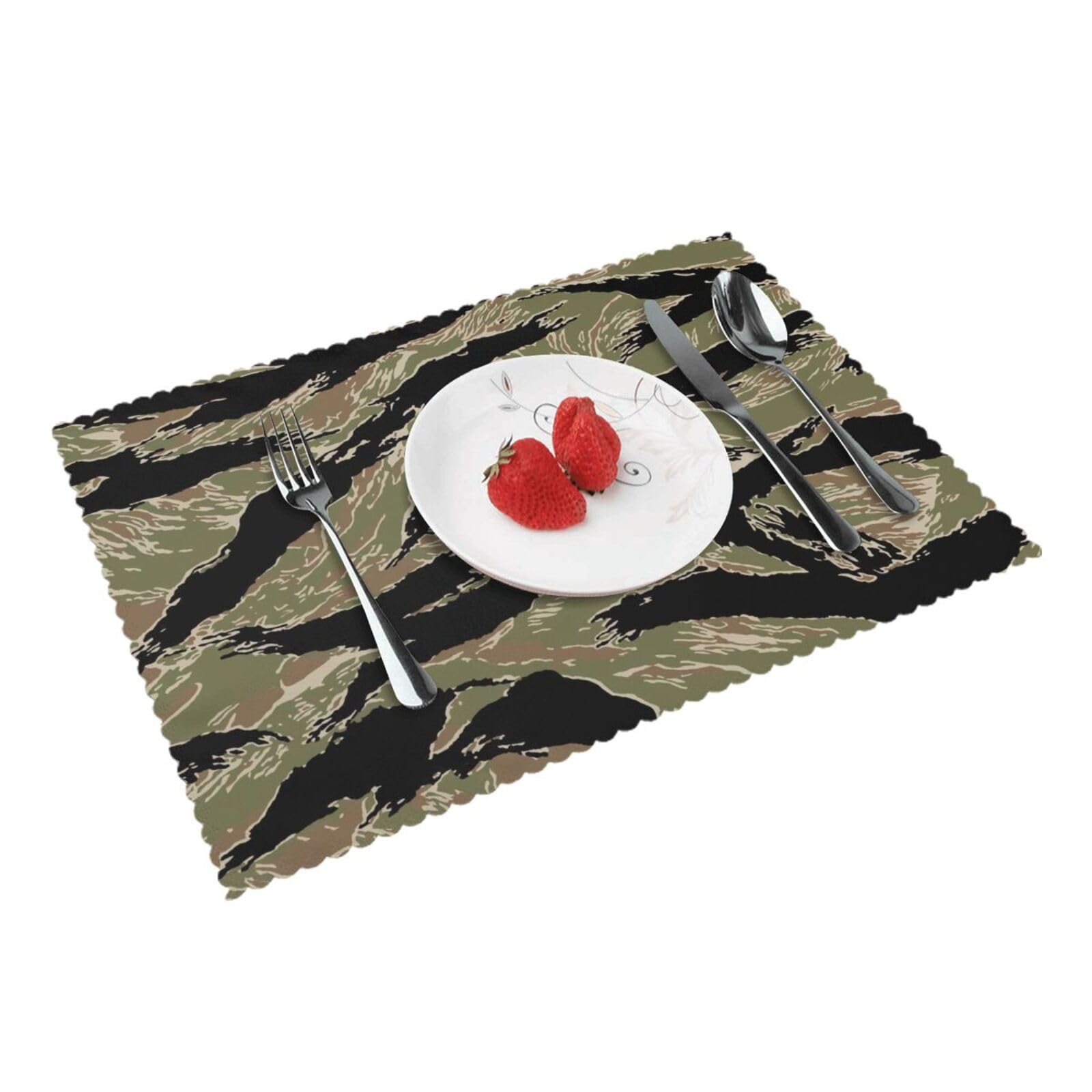 Tiger Stripe Camouflage Printed Placemats Set of 4 PCS Washable Placemat for Kitchen Table Heat-resistant Table Mats 45x30 CM