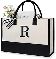 Vista 460 de TOPDesign Personalized Initial Canvas Beach Bag, Monogrammed Gift Tote Bag for Women Negro y marrón