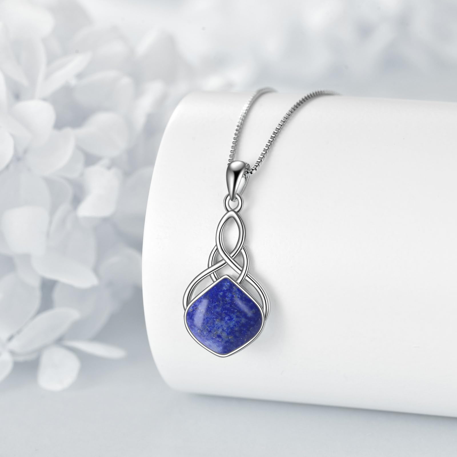 YAFEINI Keltische Knoten Anhänger Halskette Sterling Silber Naturstein Träne Irische Halskette Schmuck Geschenke für Damen Mädchen