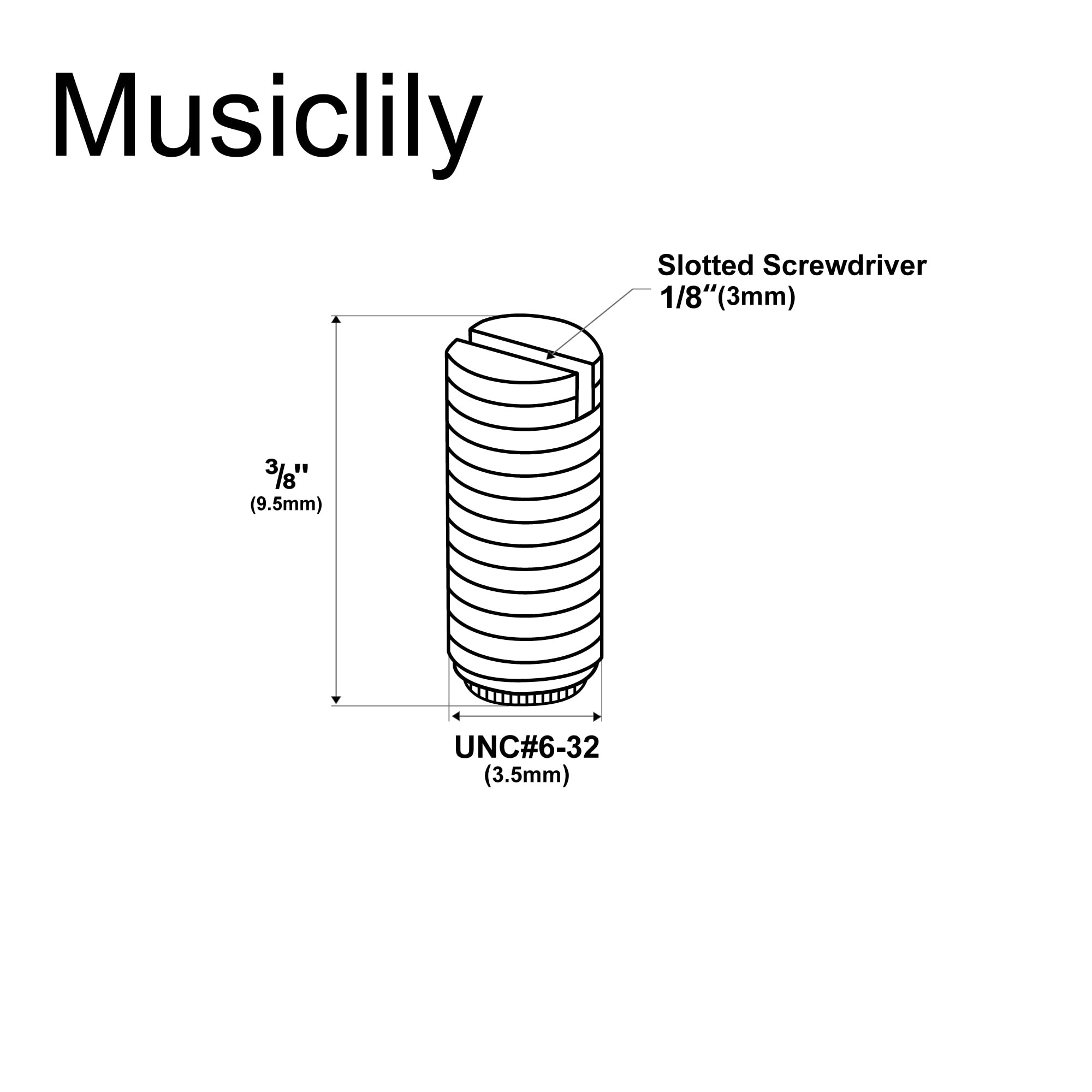 Musiclily Ultra UNC#6-32x3/8 Inch Stainless Steel Saddle Height Adjustment Screws Oval Point Slotted for USA Tele Style Electric Guitar Bridge Black (Set of 20) - Image 2