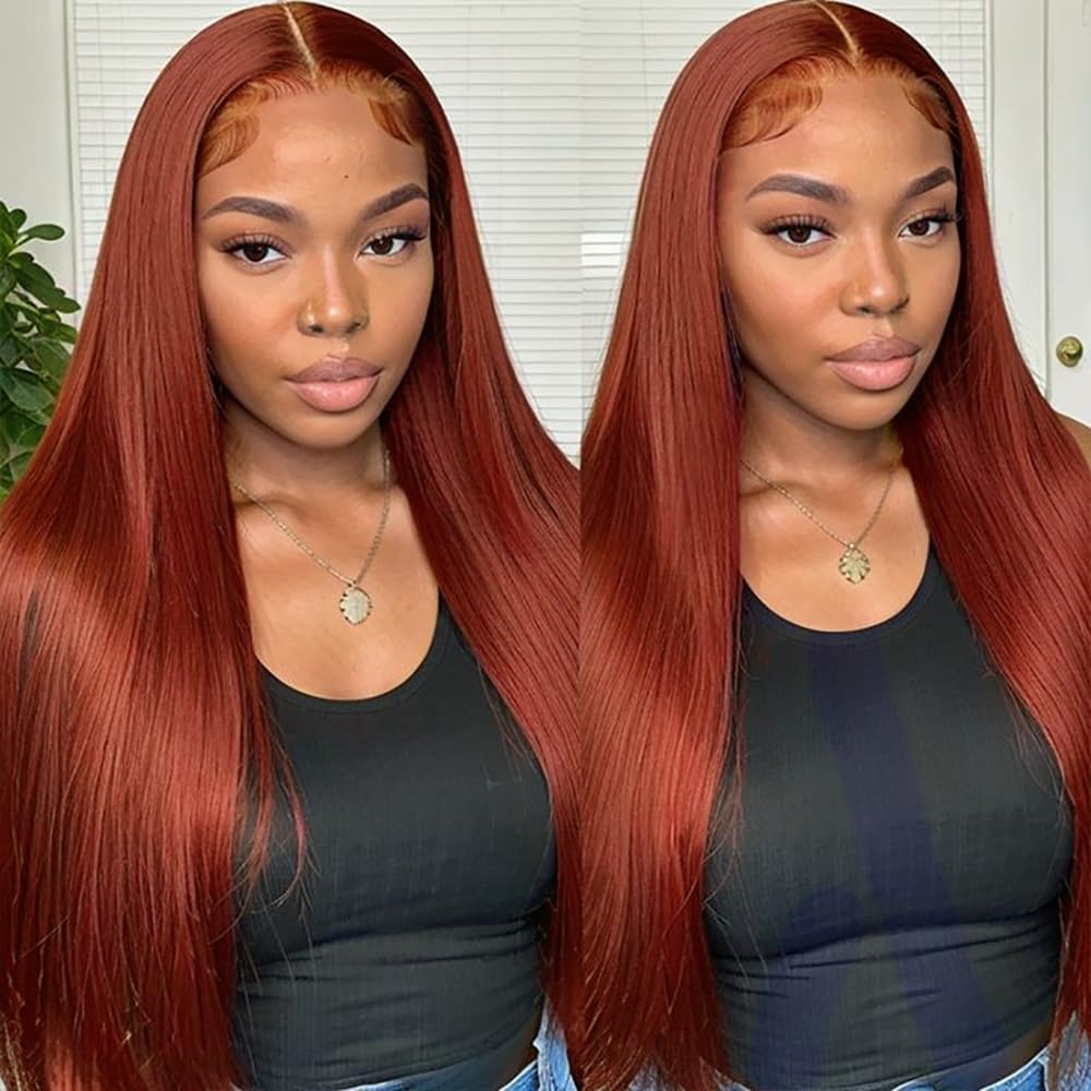 Auburn Red Straight Beauty Lace Front Wig Auburn Ginger Red Long Straight Lace Front Wig Macey – Her  main image 4