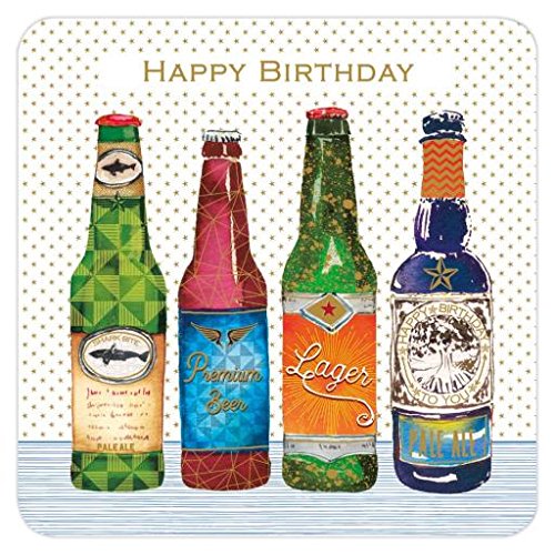 Grußkarte „Craft Beers“ Für Männer – Goldfolie, Abgerundete Ecken, 15x15 Cm, Mit Umschlag