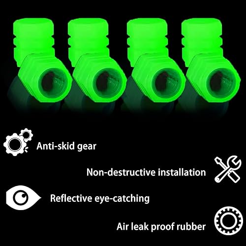 Miniatura 4 de 8 piezas de tapas de vástago de válvula de neumático para coche, tapas universales noctilucentes impermeables para rueda de coche, adecuadas para