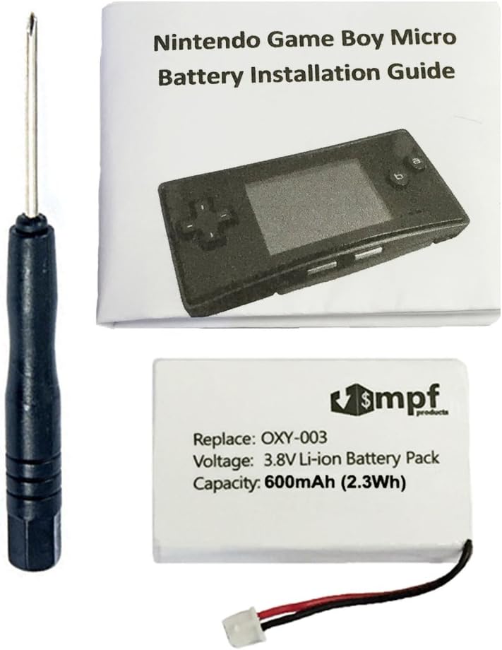 MPF Products 600mAh OXY-003, GPNT-02 Battery Replacement Kit Compatible with Nintendo Game Boy Micro OXY-001