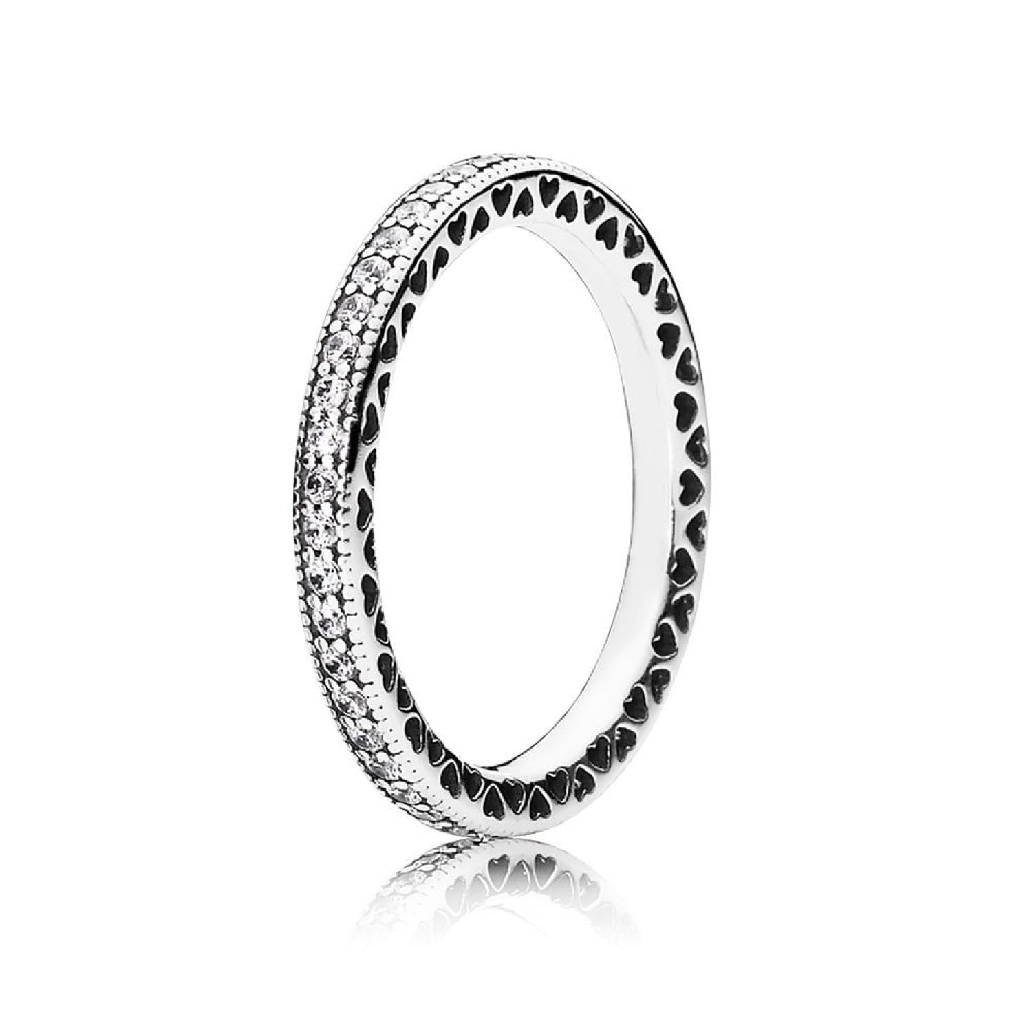 Pandora Signature Sparkle & Hearts silver ring with clear cubic zirconia, 50