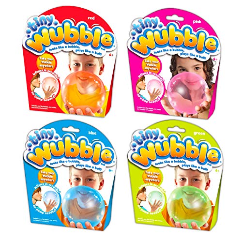 Tiny Wubble Bubble Ball 4 Pack ~ Kids Party Favors Activities Toys | 4 Tiny Wubbles Blue Green Red Pink Tiny Wubble Bubble Balls (Kids Party Supplies)