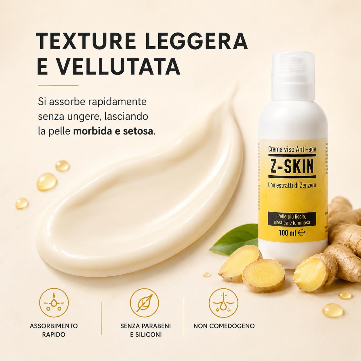 Z-Skin krem do twarzy przeciwzmarszczkowy 200 ml – naturalny środek nawilżający Antiage z ekstraktem z korzenia imbiru i kwasem hialuronowym – głębokie zmarszczki i dojrzałe skóry (duże)