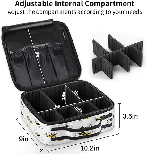 Miniatura 3 de Bolsa de maquillaje de viaje para mujer, grande, cuadrada, portátil, profesional, de tren de coqueta, estuche cosmético con asa, patrón de dibujos