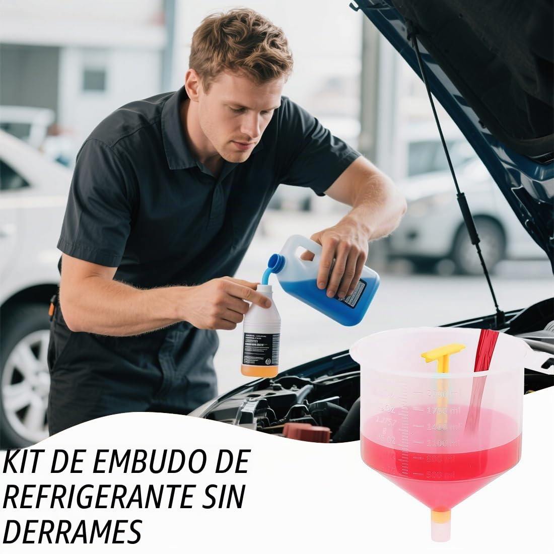 Kit Embudo de Llenado de Refrigerante Anti-Derrames 12 Piezas Universal para Radiador de Automóvil con Adaptadores Múltiples y Tubo de Extensión