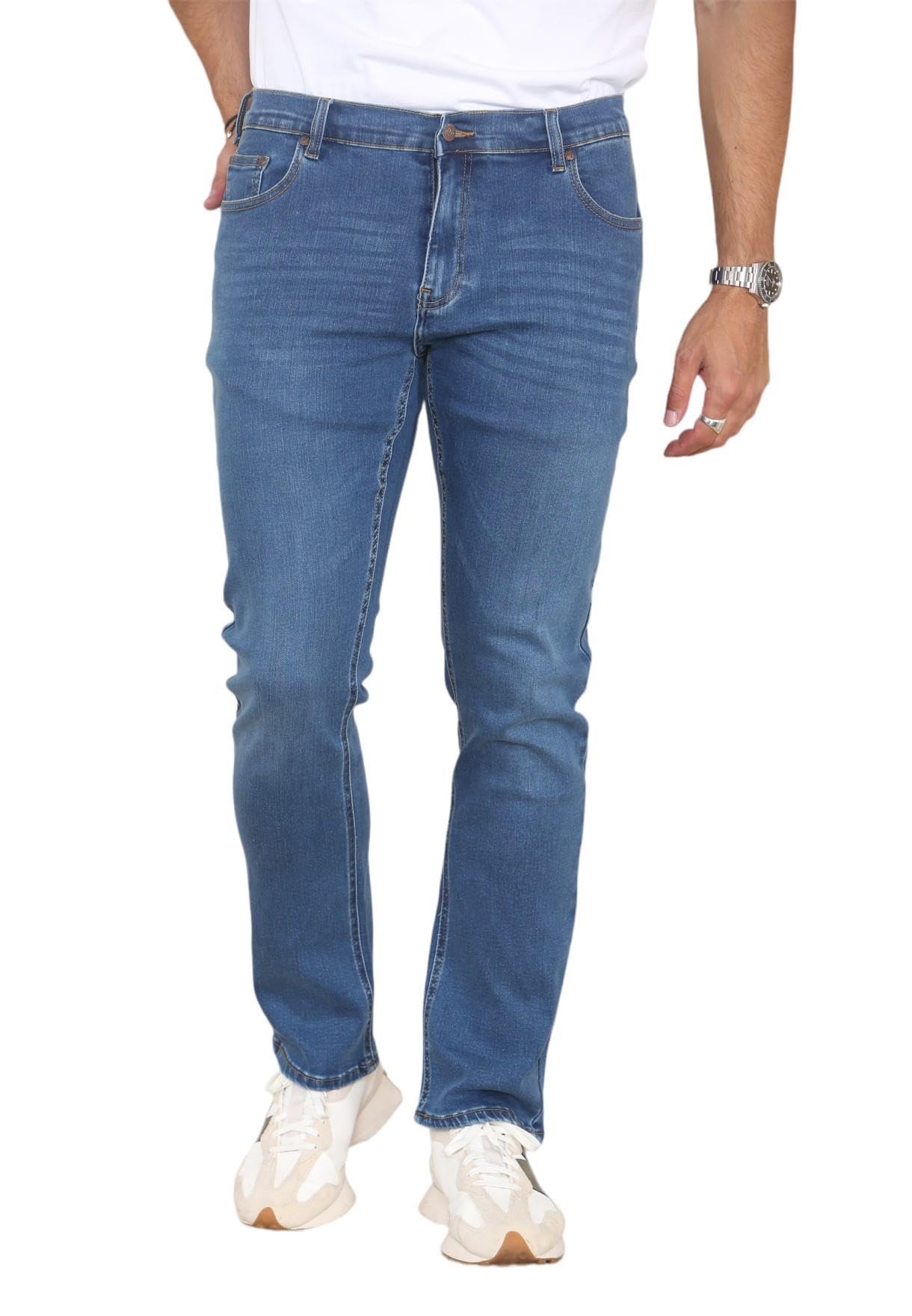 MYT Mens Straight Leg Jeans Regular Fit Denim Pants Trousers Mid Blue 40W x 32L