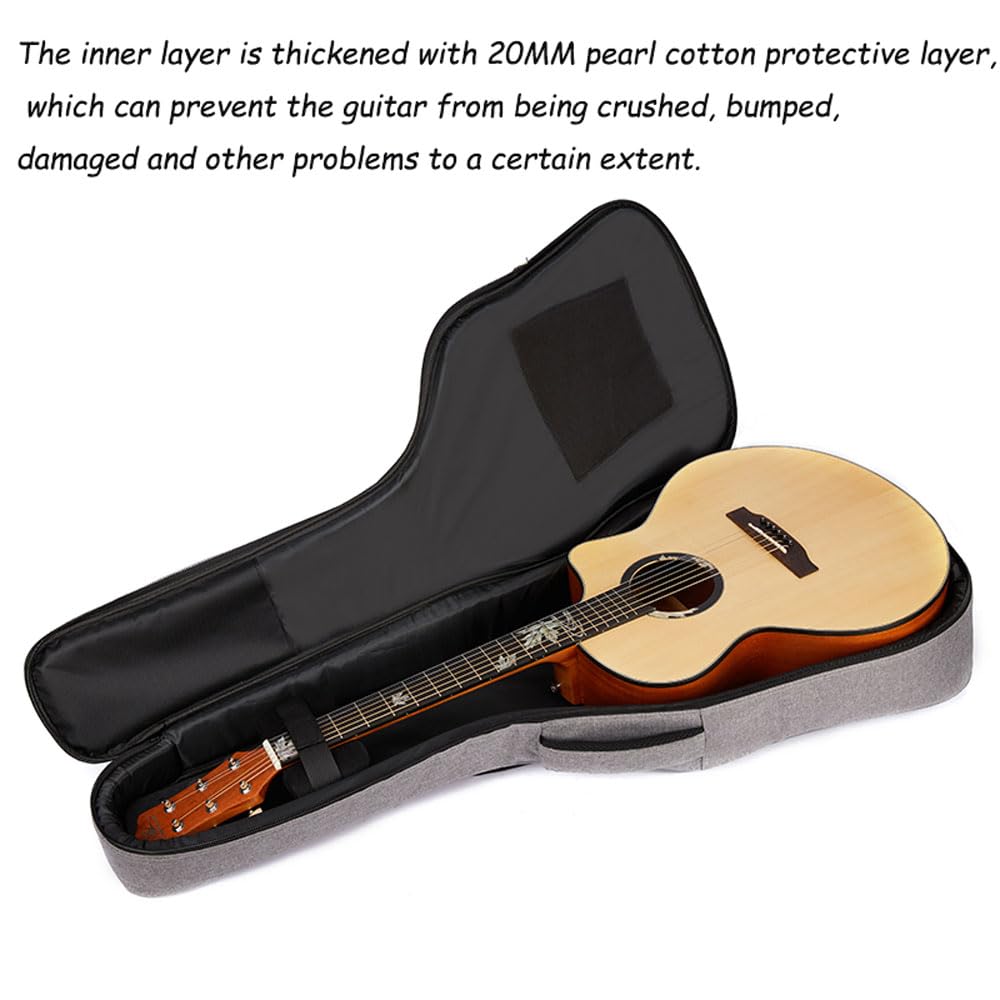 20mm Gruba Wyściółka Wodoodporna 600D Oxford Tkanina Gitara Gig Bag Plecak 40 41-calowy Futerał na Gitarę Akustyczną z Paskiem na Szyję i Regulowanym Paskiem na Ramię, Ochronny Pokrowiec Na Gitarę