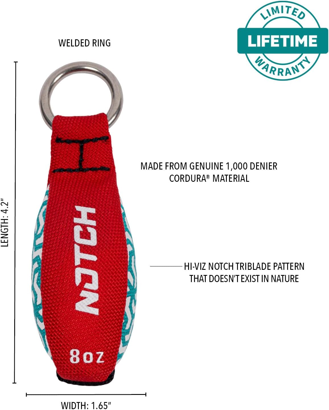 Notch Zero Throw Weight Lead Free with Stainless Steel Weights for Line Setting, Extra-Stitched 1000 Denier Nylon Cordura, Hi-Viz Color Pattern, Welded Ring (NTW2)