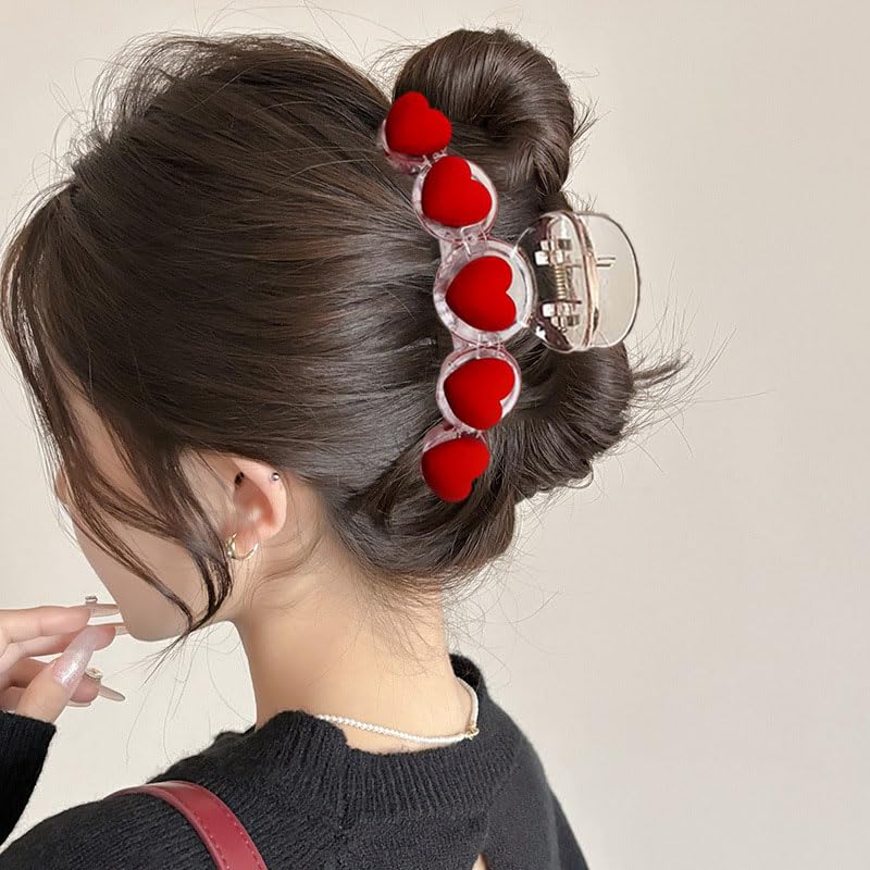 1PCS Valentine's Day Hair Clips -Red Heart Design Hair Accessories Hair Claw Clips Non Slip Transparent Hair Barrette Valentine's Day Hair Decoration Supplies Strong Hold Cute Shark Jaw Clip for Women - Image 6