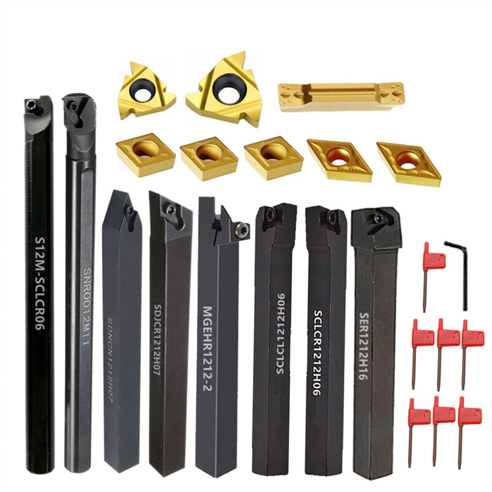 8 juegos de barra mandrinar portaherramientas torneado torno CNC 12MM con inserciones aplicables y juego llaves for roscado(8Sets for Aluminum)
