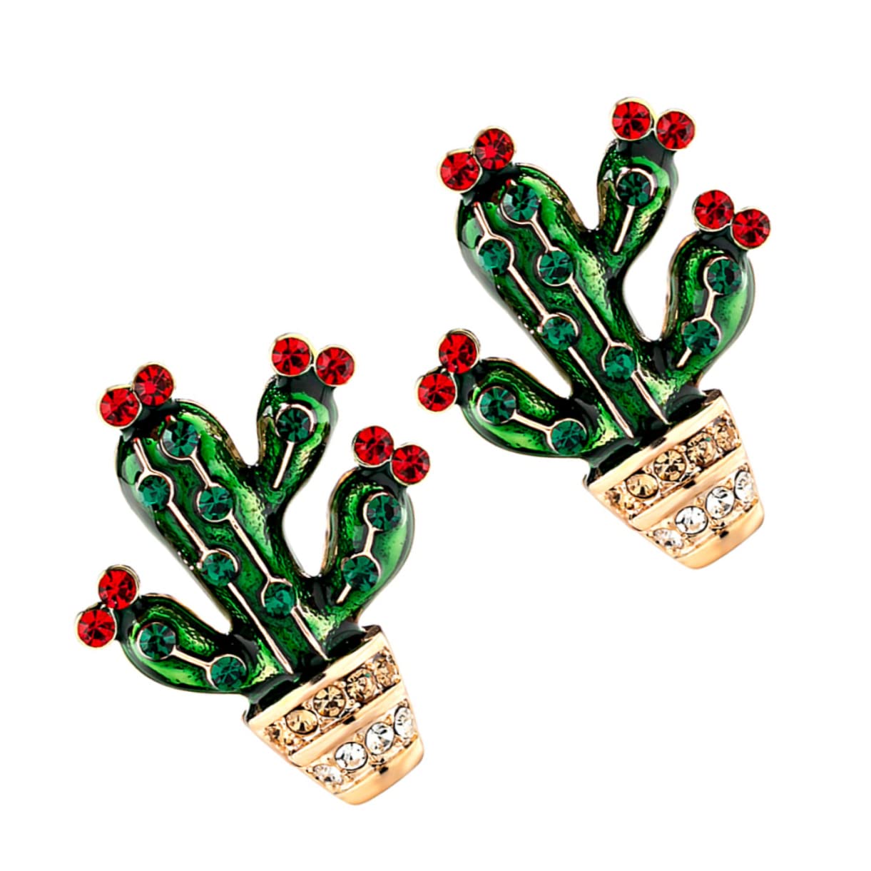 Pin Set 2pcs Green Plant Cactus Shape Brooch for Festival Banquet