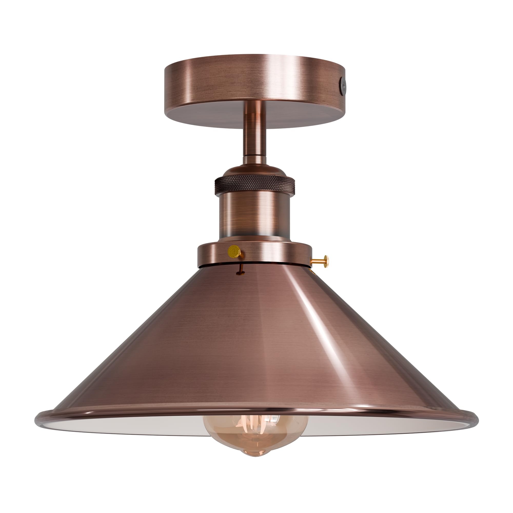 Dc Voltage Copper Industrial Flush Mount Ceiling Light 22Cm Vintage Metal Cone Shade Semi Flush E27 Ceiling Lamp For Kitchen Bedroom Living Room Hallway Without Bulb