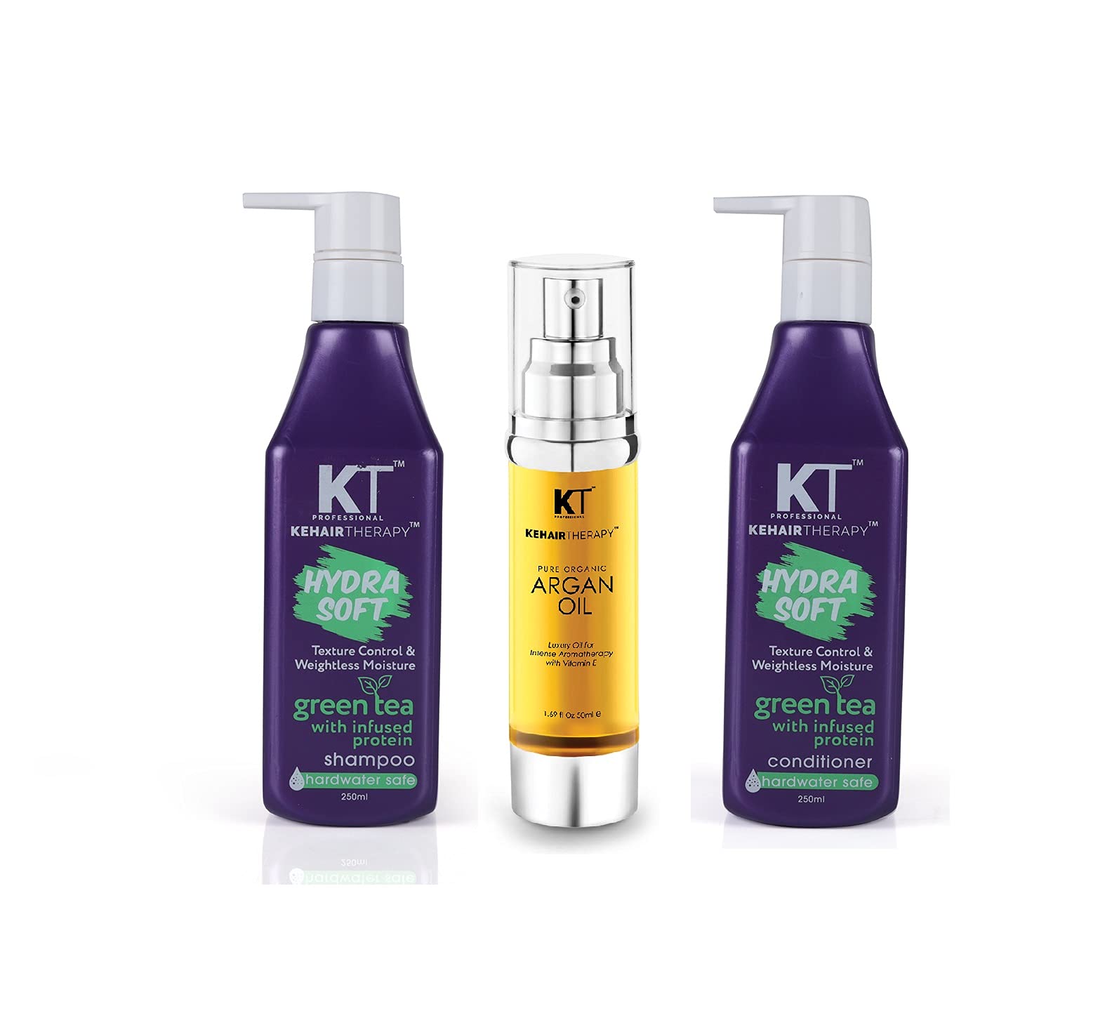 KehairtherapyKT Professional keratin protein hydra soft shampoo & conditioner + Argan oil 550ml for hard water problems & hair damage repair(Set Of 3)