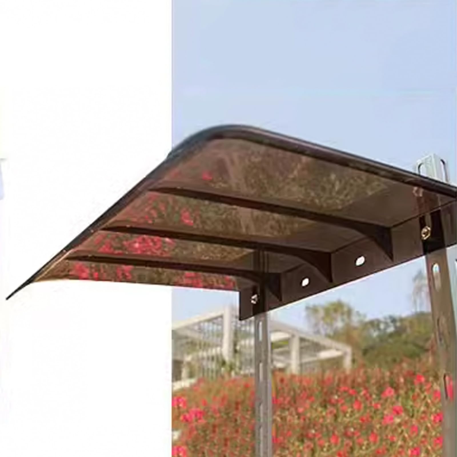 GJMSSMY Outdoor Door Canopy Waterproof UV Protective Shelter Curved Roof Awning for Rain & Sun Polycarbonate Window Cover Porch Canopy (50x150cm/20 x59 Brown)