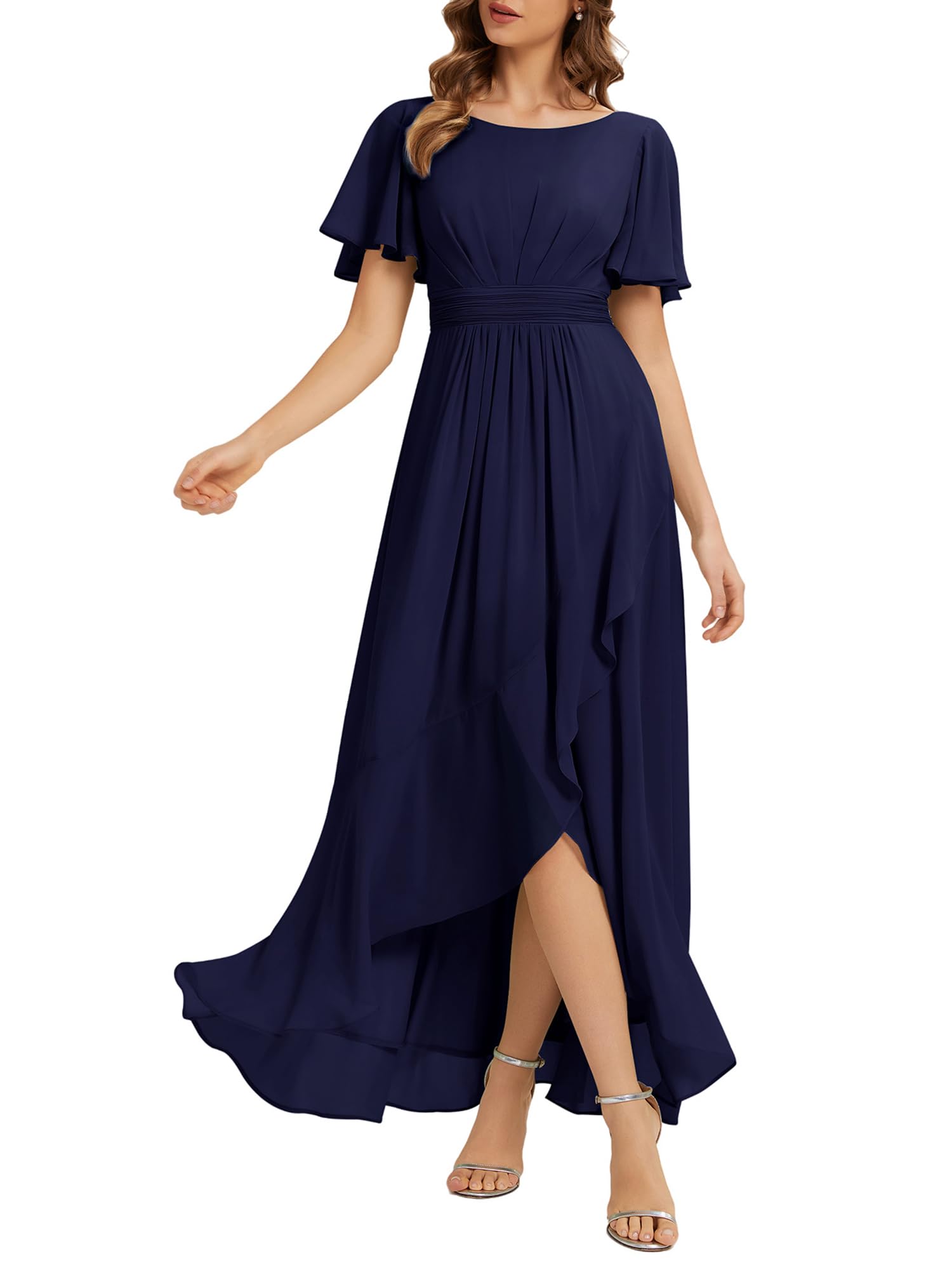 Ever-Pretty Vestido de Dama de Honor Midi Mujer para Boda Corte Imperio High Low ES02708