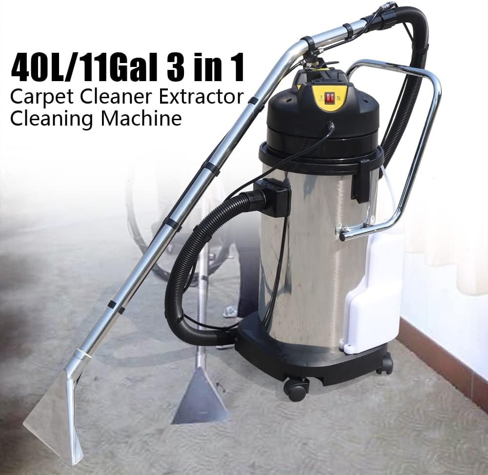 Pulitore per tappeti, 40 l, pulitore per tappeti commerciale 3 in 1 con potente aspirazione, estrattore portatile per pavimenti e tappezzeria, include spazzola piatta e rotonda