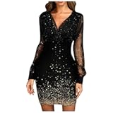 Women&apos;s Long Sleeve V-Neck Lace Printed Cocktail Prom Dresses