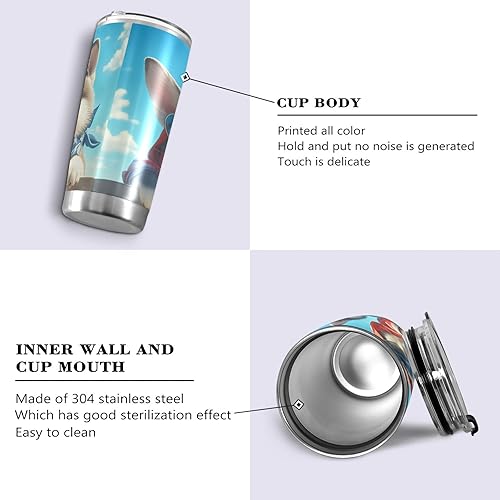 Miniatura 2 de Tazas de acero inoxidable con diseño de perros lindos de dibujos animados para hombres con tapa y pajita, taza de viaje de café de 20 onzas para