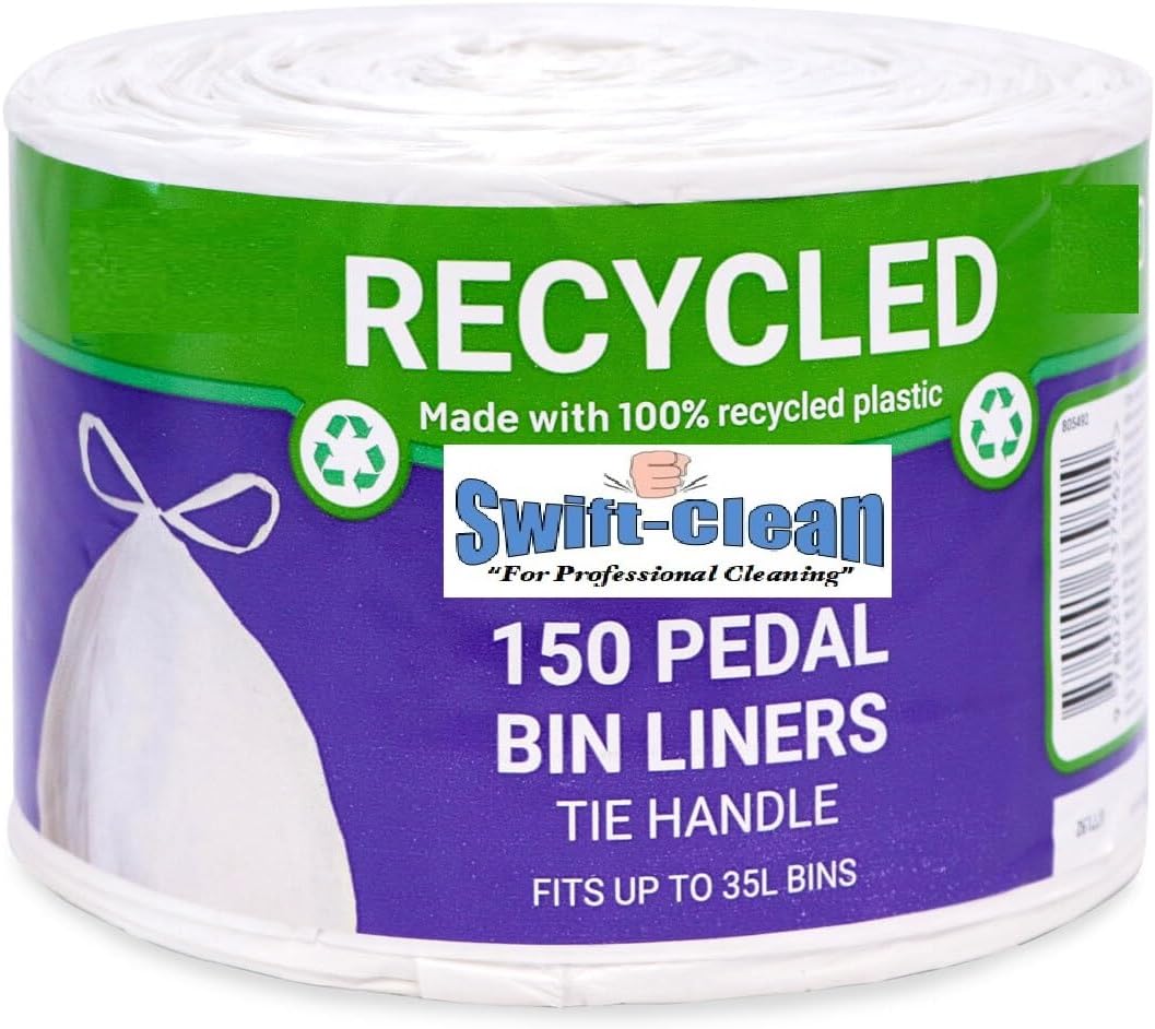 Swift Clean® Recycled Tie Handle Pedal Bin Liners 35litre, 150 Pack
