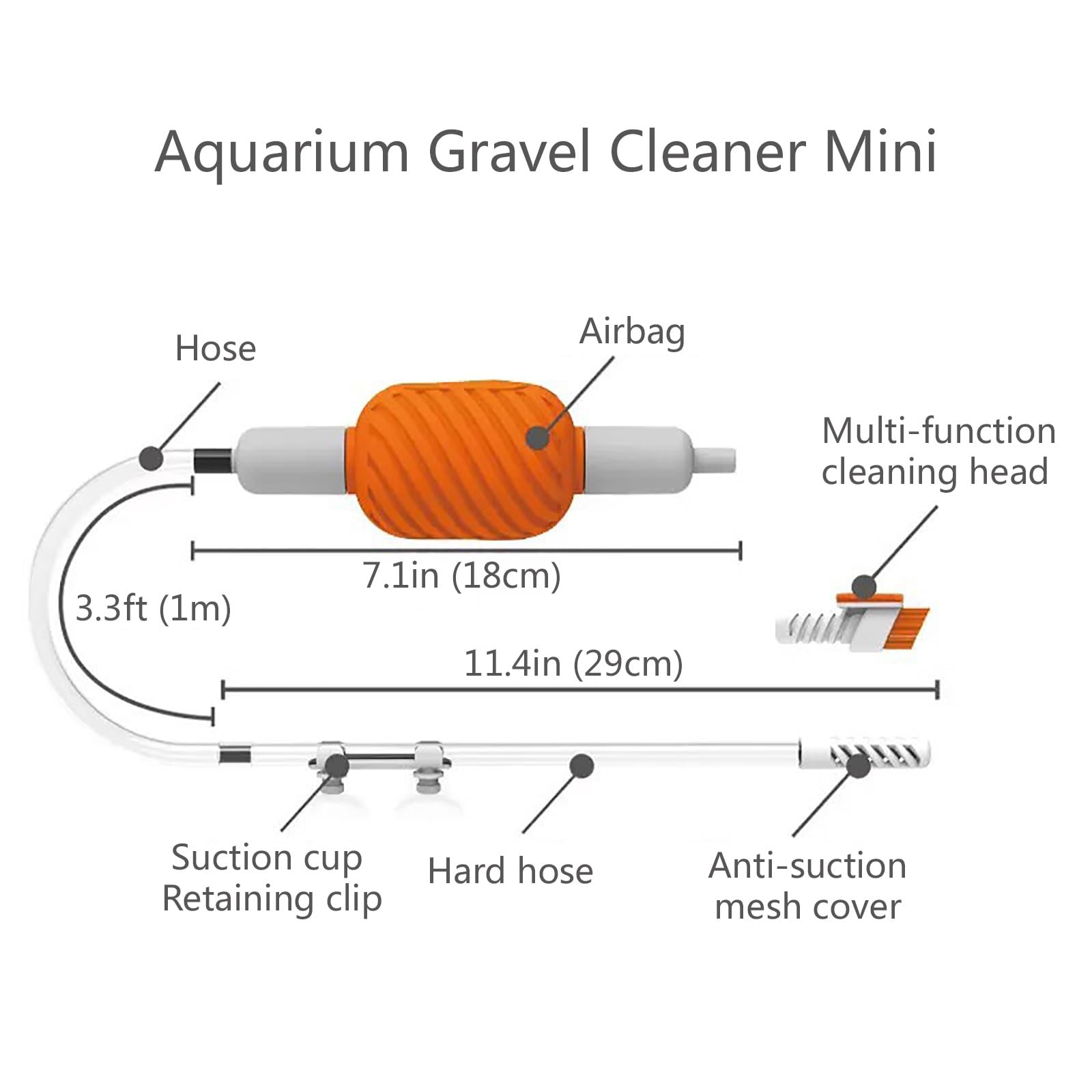 Limpiador De Grava para Acuarios, Manguera Sifón Manual con Bolsa De Aire Espesada, Bomba Sifón Rápida Universal, Uso para Limpieza De Grava y Arena En Peceras