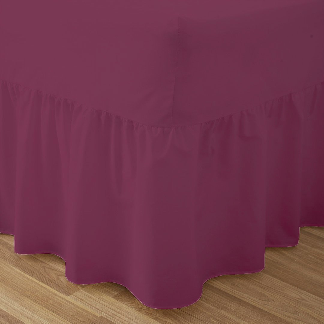 Fitted Valance Sheets Single Size Bed Sheets Dyed 9.5 '' deep Plain Poly Cotton Bedding 11'' Frilly Drop, Wine