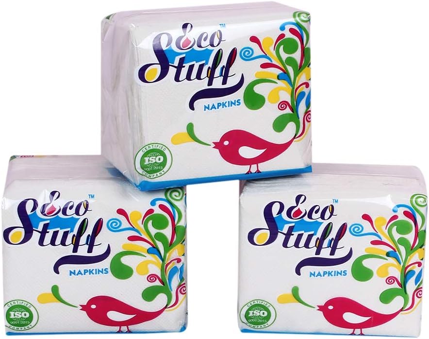 Table Top Plain Tissue Paper Napkins | Super Soft, Super Absorbent, Skin Friendly and Easy to Dispose Napkins, 27x30 cm (Pack of 3, 100 Napkins per Pack)