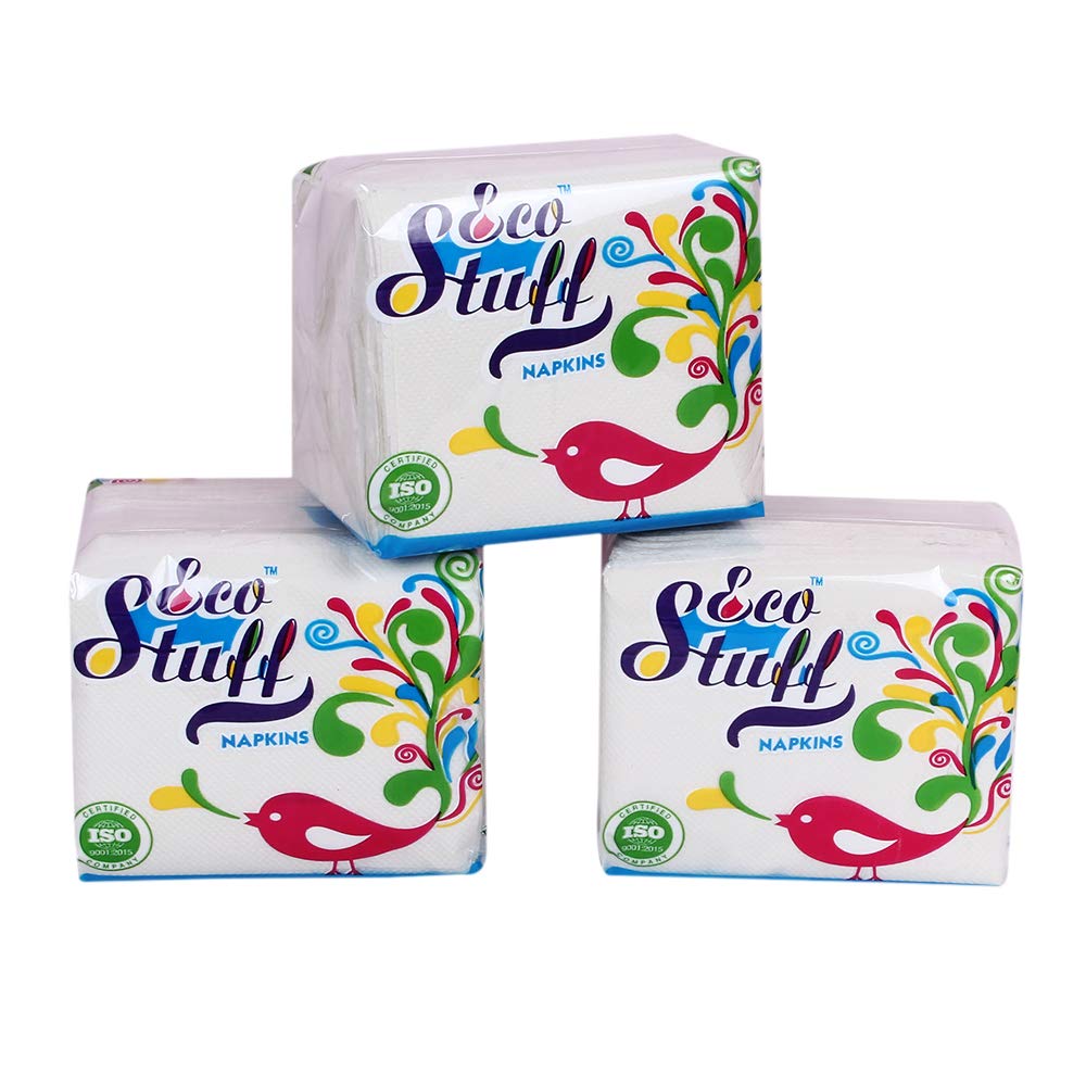 Table Top Plain Tissue Paper Napkins | Super Soft, Super Absorbent, Skin Friendly and Easy to Dispose Napkins, 27x30 cm (Pack of 3, 100 Napkins per Pack)