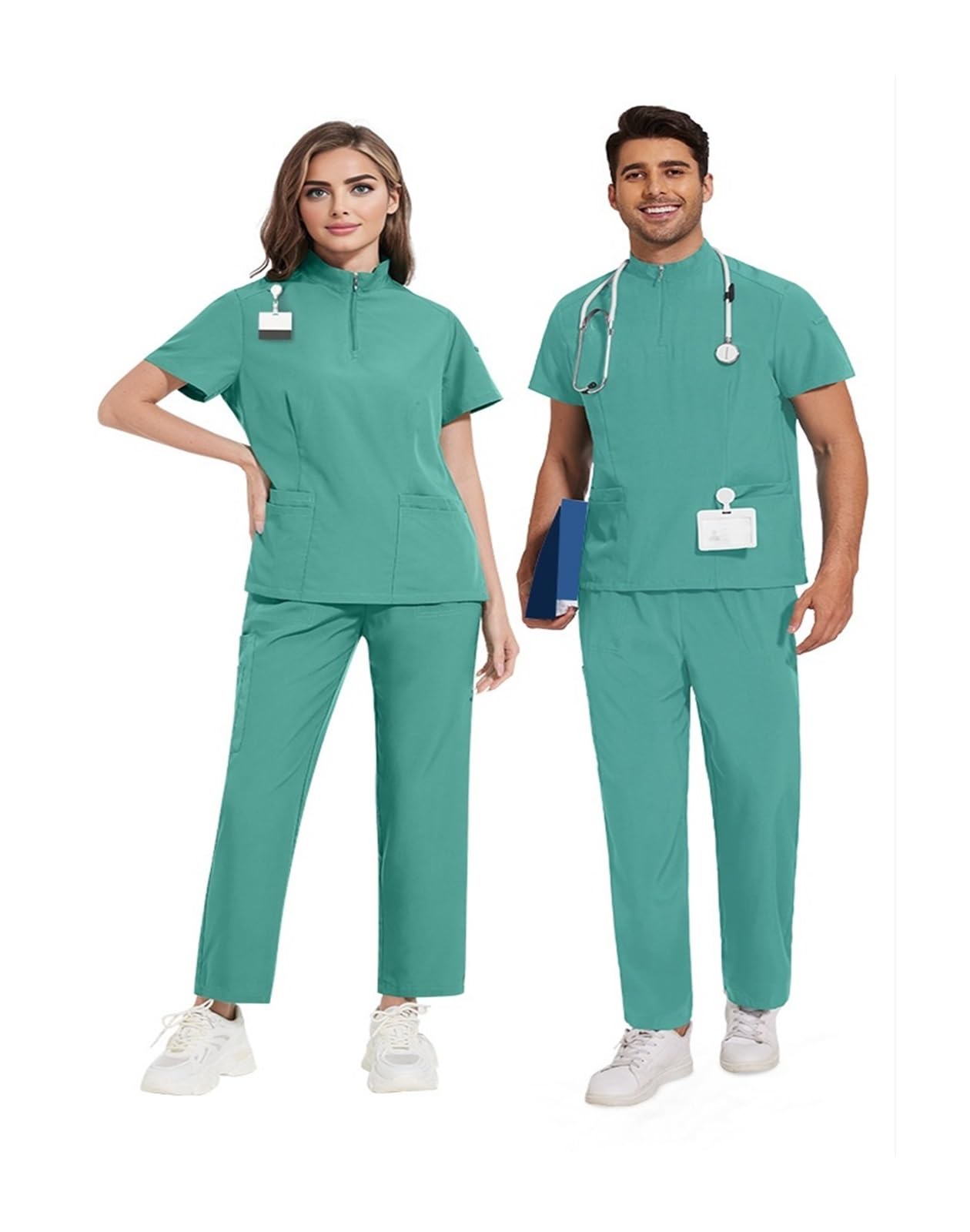Uniforme Sanitario Conjuntos de Uniformes médicos for Mujeres y Hombres, Camisetas, Pantalones, Ropa de Trabajo for clínicas dentales y Salones de Belleza(Green,L)