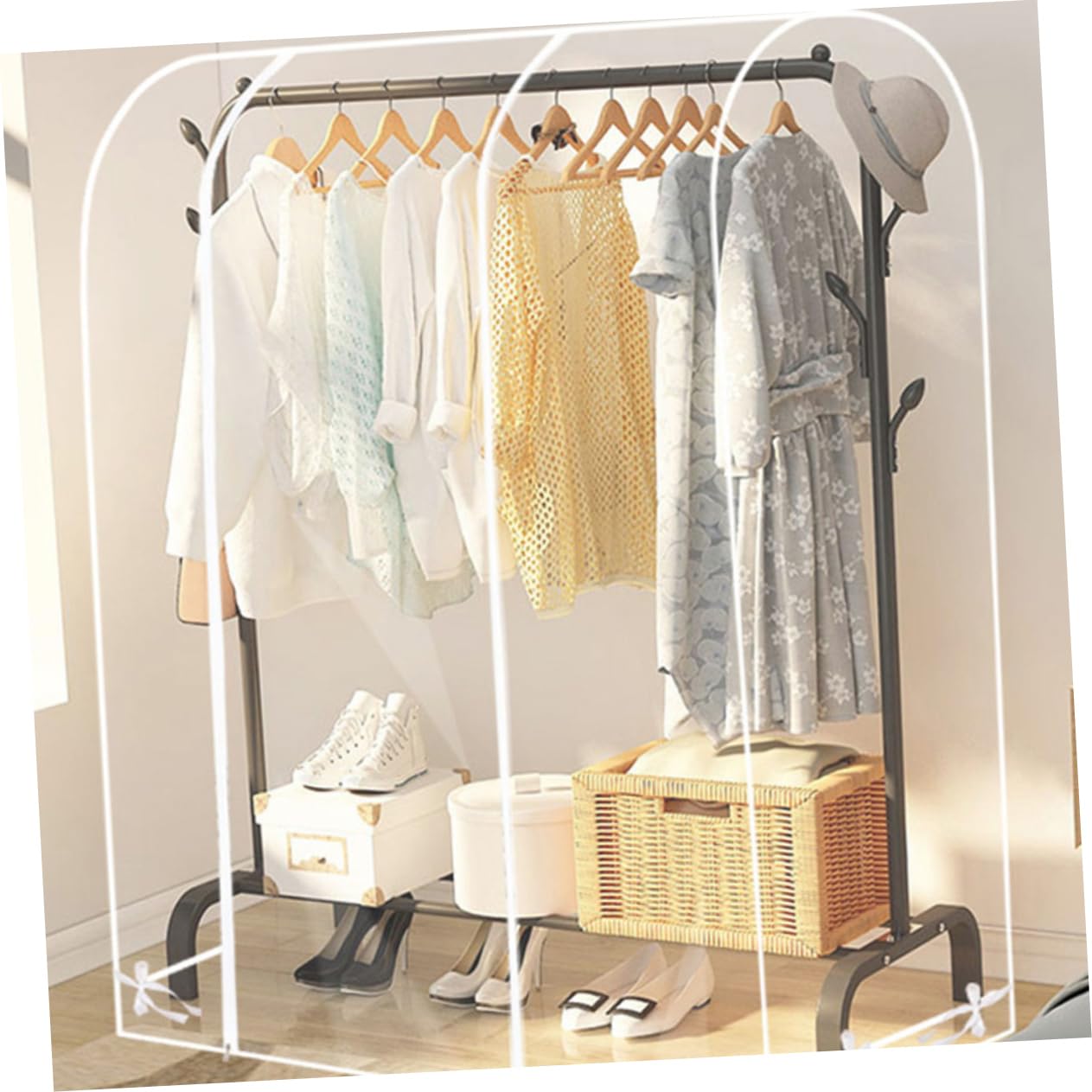 Mikikit Funda Antipolvo para Ropa Plástico Resistente Transparente con Cremallera para Colgar y Gran Capacidad, Protector Conveniente en Hogares y Hoteles