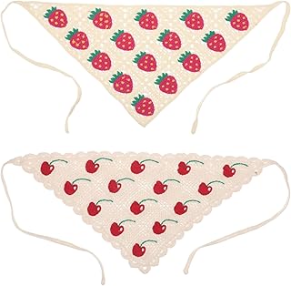 فوميز. شريط راس كروشيه يدوي الصنع بتصميم مثلث على شكل فراولة وكرز للنساء، وشاح شعر محبوك بنمط بوهو مناسب للشاطئ والانشطة الخارجية من قطعتين