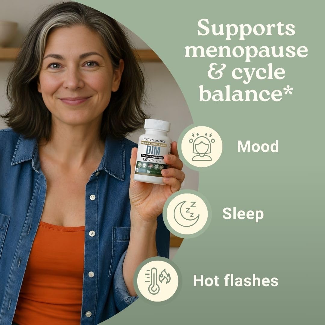 Swiss Activa+ Labs DIM Supplement – Hormone Balance for Women & Men – Estrogen Supplement for Women and Men– Supports Hormonal Acne & Menopause Symptoms| Gluten Free, Non-GMO & Vegan – 60 Days Supply